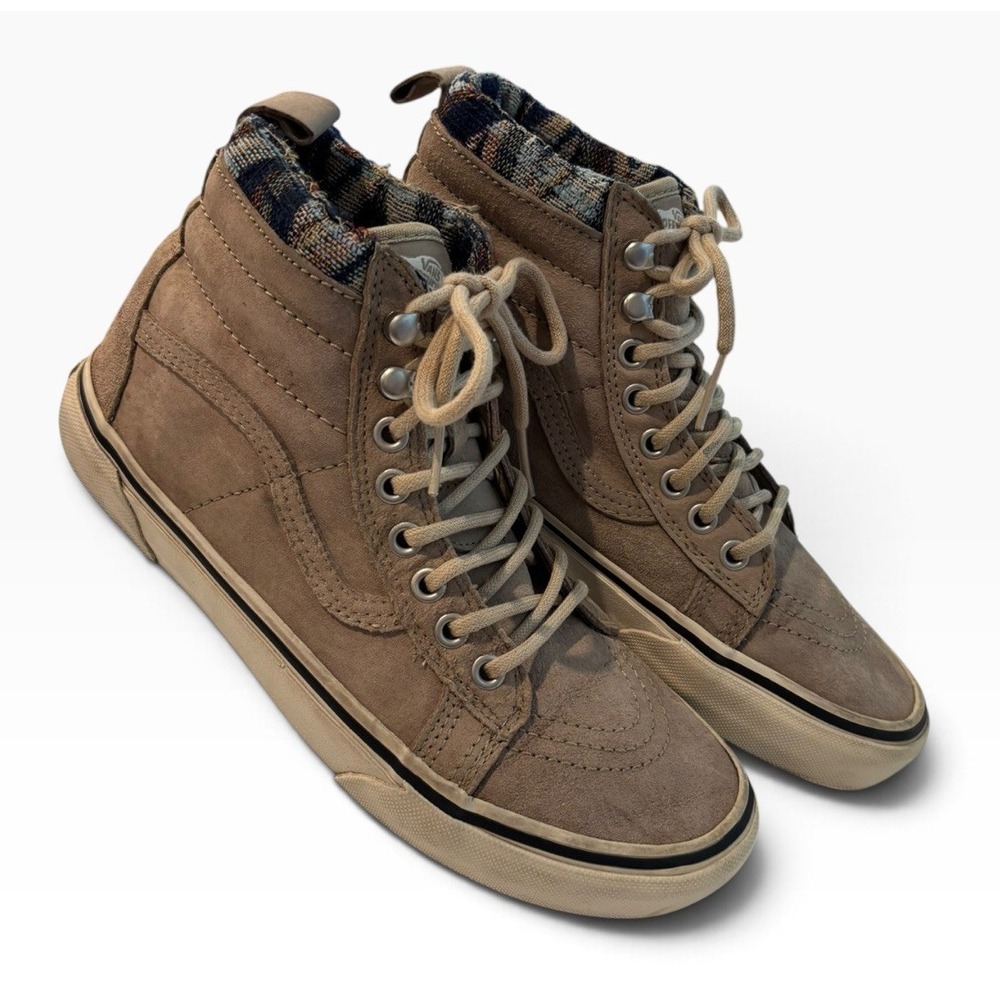 Vans Sk8-Hi MTE Women's 8 Men's 6.5 Brown Suede Plaid Lined High Top Sneakers